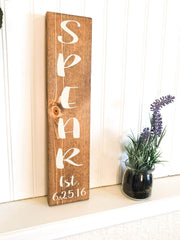 Small vertical wood sign / Personalized last name sign / Name and Est date sign / Custom name sign / Home decor name wood sign w/ est date