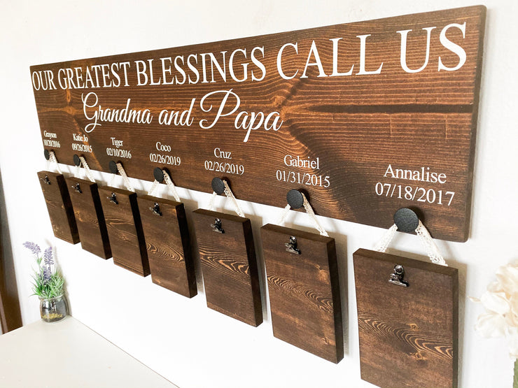 Our greatest blessings call us / Custom grandparent sign / Grandparent sign with 7 grand kids names and bday / Personalized grandparent sign