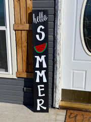 Hello Summer sign with watermelon / Summer door wood sign / Tall Front porch sign / Cute summer door décor / Large summer wooden sign
