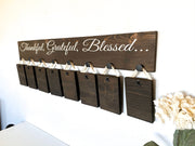 Thankful, Grateful, Blessed sign / Wooden picture hanger sign / Personalized wall decor sign / Custom thankful sign with picture plaques