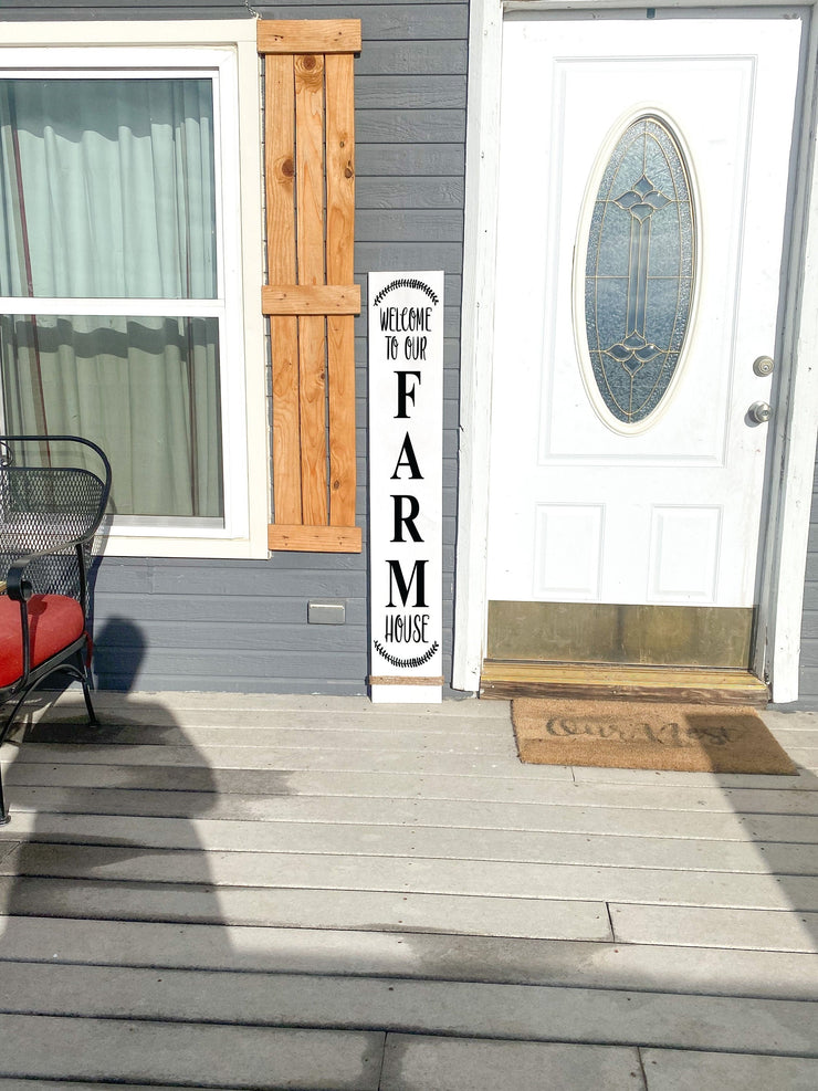 Welcome to our Farm House sign / Welcome farm sign w/ twine at bottom / Front door decor / Porch wood sign / Farmhouse front door wood sign