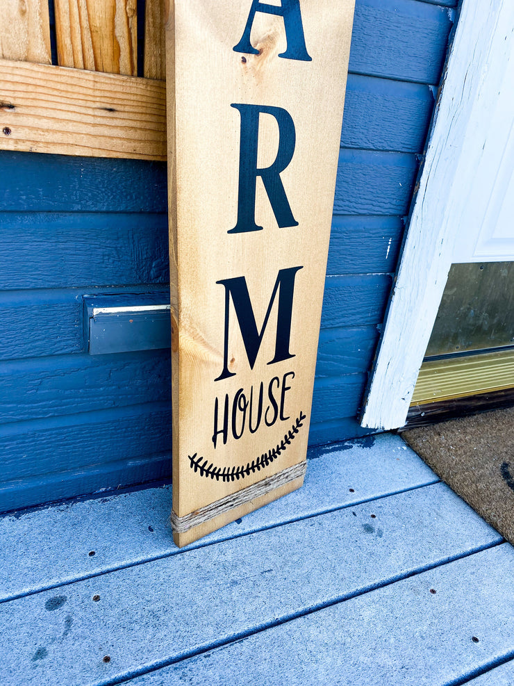Welcome to our Farm House sign / Welcome farm sign w/ twine at bottom / Front door decor / Porch wood sign / Farmhouse front door wood sign