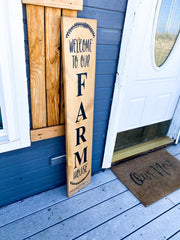 Welcome to our Farm House sign / Welcome farm sign w/ twine at bottom / Front door decor / Porch wood sign / Farmhouse front door wood sign
