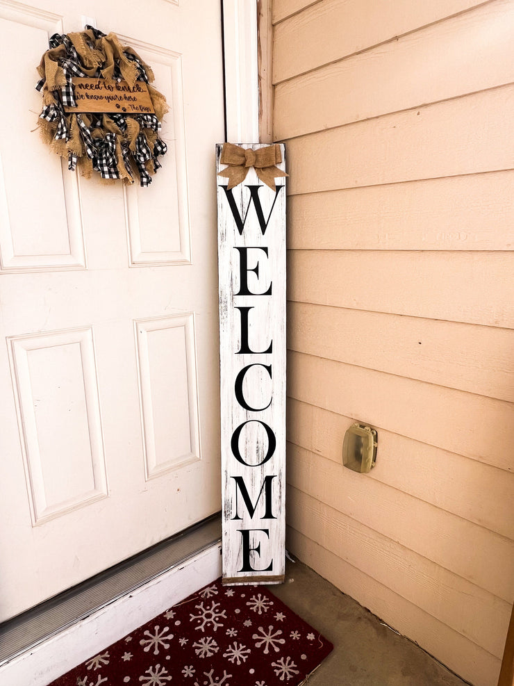 Reversible Blue Welcome Heart American Flag Patriotic and White Front Door Welcome Sign, Double Sided - Tall Porch Sign - 4th of July Sign