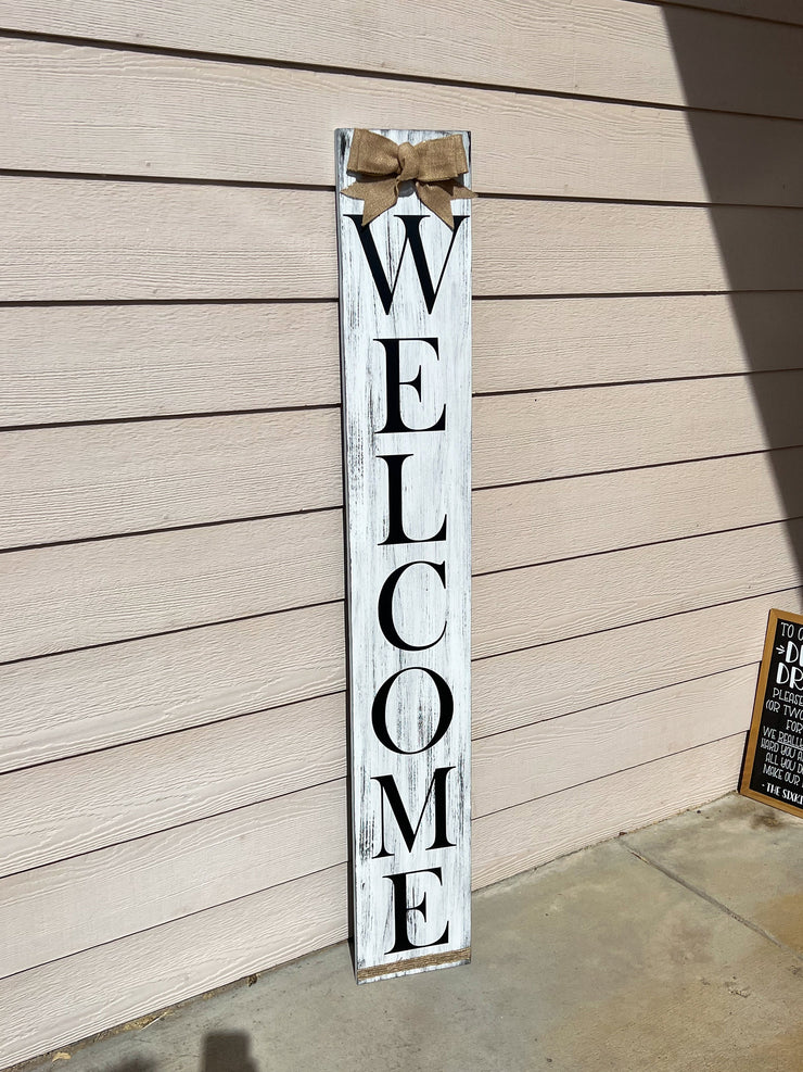 Reversible Blue Welcome Heart American Flag Patriotic and White Front Door Welcome Sign, Double Sided - Tall Porch Sign - 4th of July Sign