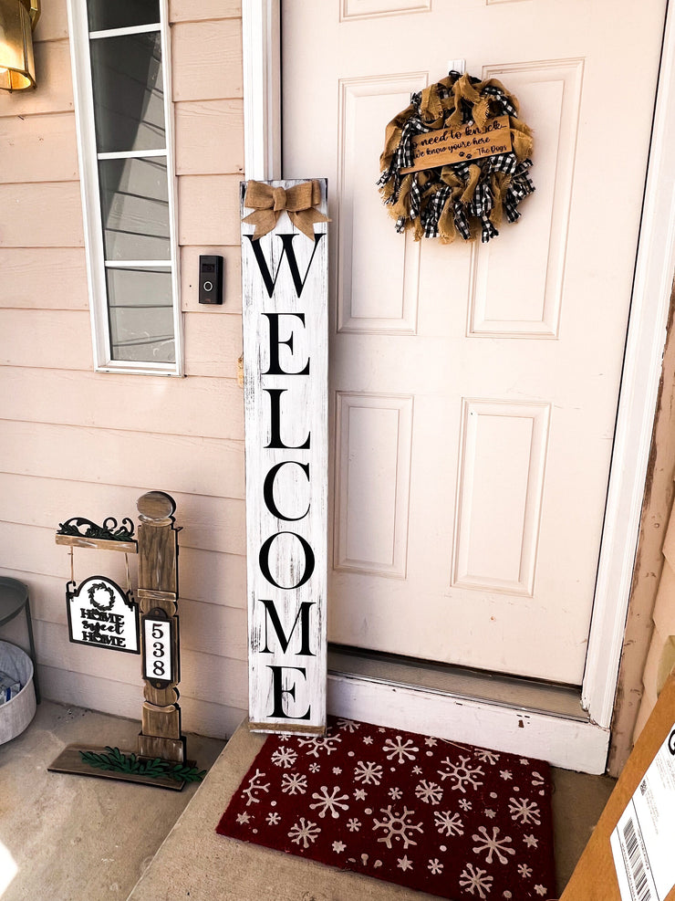 Reversible Blue Welcome Heart American Flag Patriotic and White Front Door Welcome Sign, Double Sided - Tall Porch Sign - 4th of July Sign