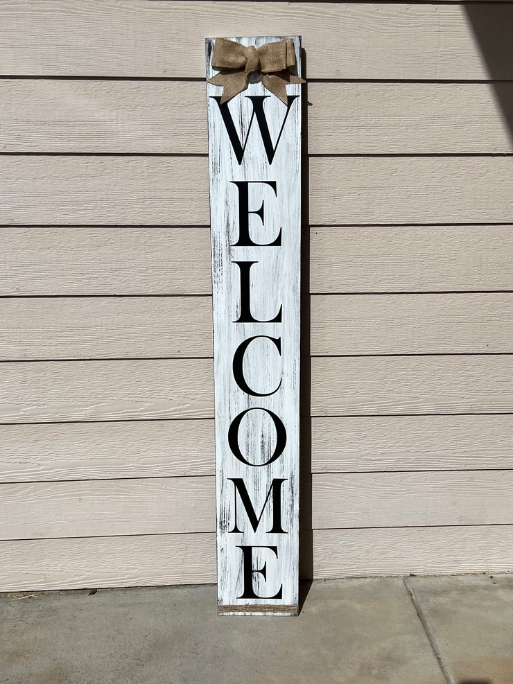 Reversible Blue Welcome Heart American Flag Patriotic and White Front Door Welcome Sign, Double Sided - Tall Porch Sign - 4th of July Sign