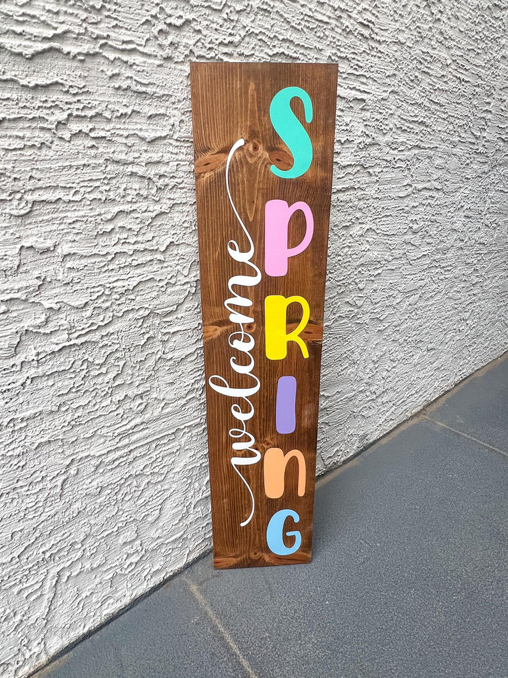Welcome Spring - Hey There Summer Reversible Wooden Front Door Sign / Tall Summer Sign / Large Spring and Summer Porch Sign / Porch Leaner