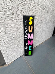 Welcome Spring - Hey There Summer Reversible Wooden Front Door Sign / Tall Summer Sign / Large Spring and Summer Porch Sign / Porch Leaner