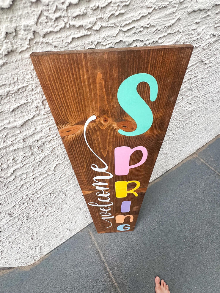Welcome Spring - Hey There Summer Reversible Wooden Front Door Sign / Tall Summer Sign / Large Spring and Summer Porch Sign / Porch Leaner