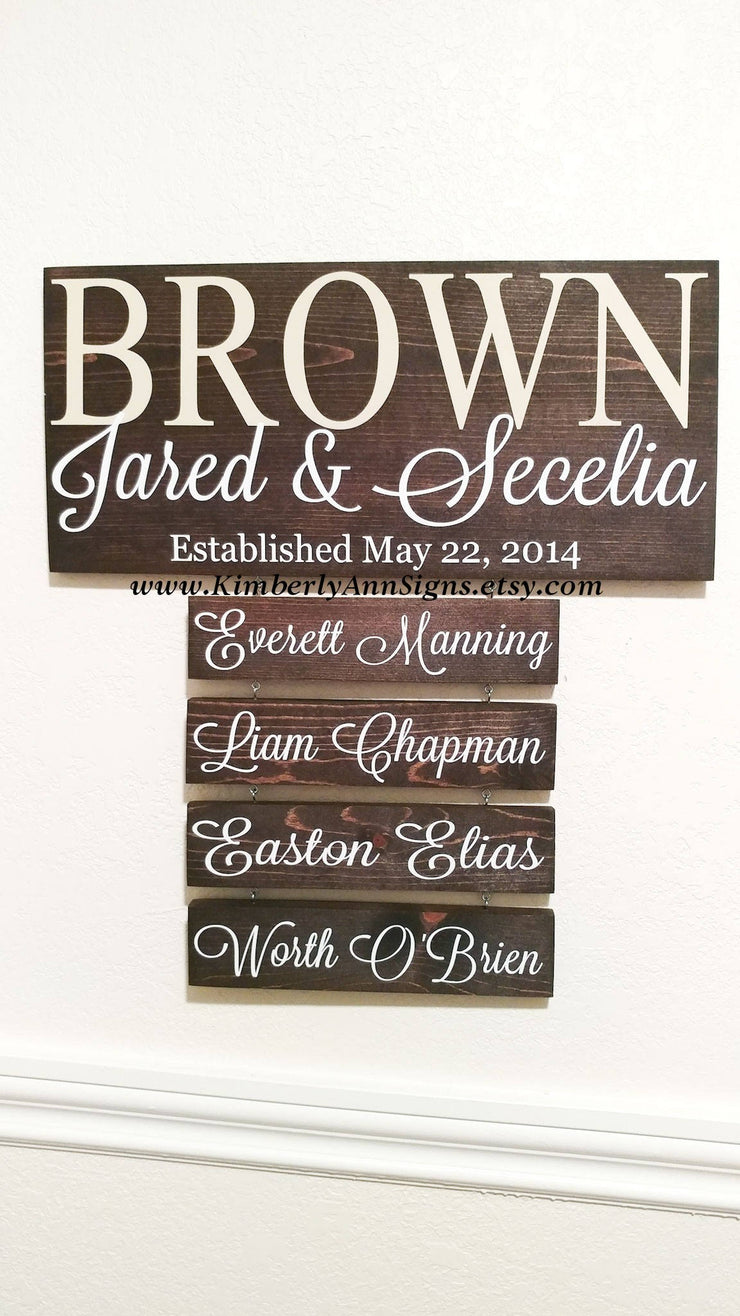 Family name sign / Last name sign with children names / Personalized established sign / Custom name wooden sign / Sign with name plaques