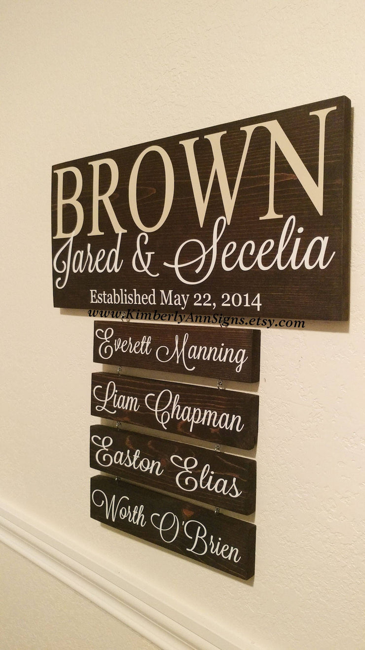 Family name sign / Last name sign with children names / Personalized established sign / Custom name wooden sign / Sign with name plaques