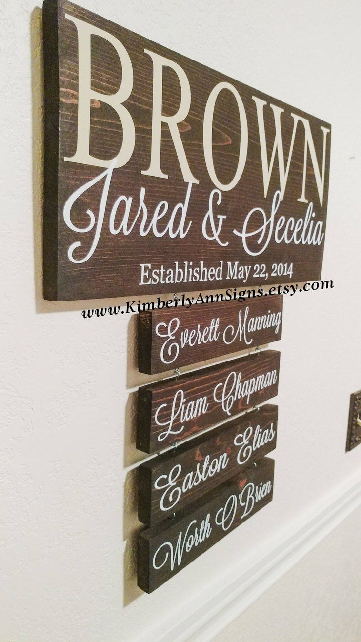 Family name sign / Last name sign with children names / Personalized established sign / Custom name wooden sign / Sign with name plaques