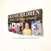 Grandchildren make life more grand wood sign, Grandmother gift, Gift for Grandma, Grandparents gift with picture hanger, wooden grandma sign