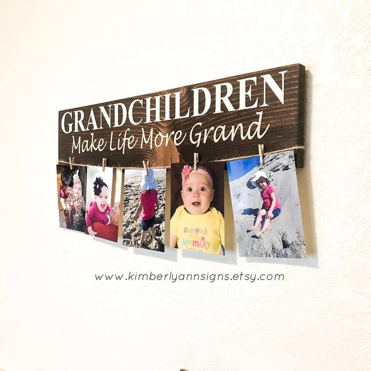 Grandchildren make life more grand wood sign, Grandmother gift, Gift for Grandma, Grandparents gift with picture hanger, wooden grandma sign