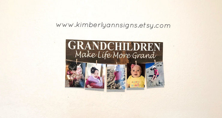 Grandchildren make life more grand wood sign, Grandmother gift, Gift for Grandma, Grandparents gift with picture hanger, wooden grandma sign