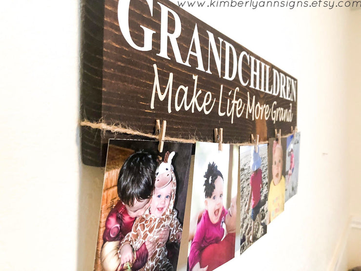 Grandchildren make life more grand wood sign, Grandmother gift, Gift for Grandma, Grandparents gift with picture hanger, wooden grandma sign