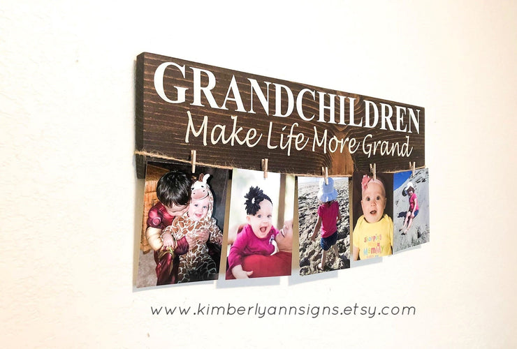 Grandchildren make life more grand wood sign, Grandmother gift, Gift for Grandma, Grandparents gift with picture hanger, wooden grandma sign