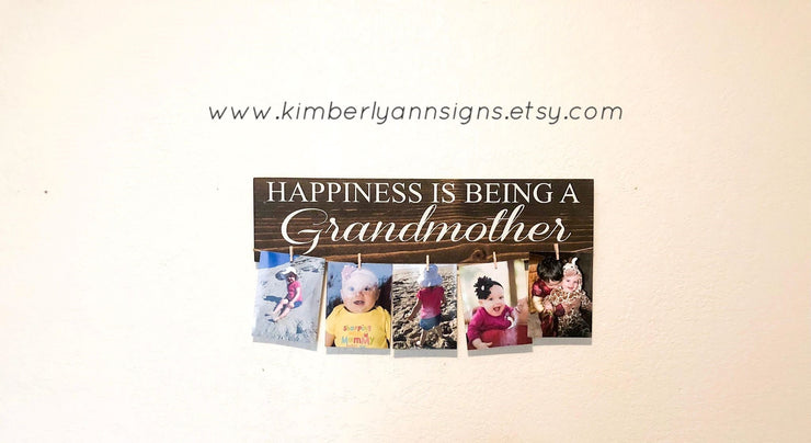 Happiness is being a grandmother wood sign with twine to hang pictures, Grandparent gift, Grandmother gift, Gift for Grandma, Wooden sign