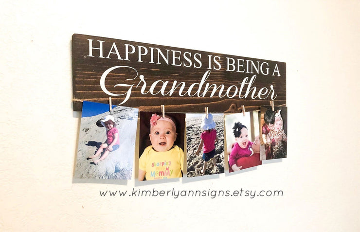 Happiness is being a grandmother wood sign with twine to hang pictures, Grandparent gift, Grandmother gift, Gift for Grandma, Wooden sign