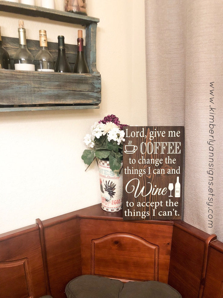 Lord give me coffee wine sign / Kitchen bar decor / Kitchen sign / Wine sign / Coffee wine sign decor / Rustic wine sign / Farmhouse sign