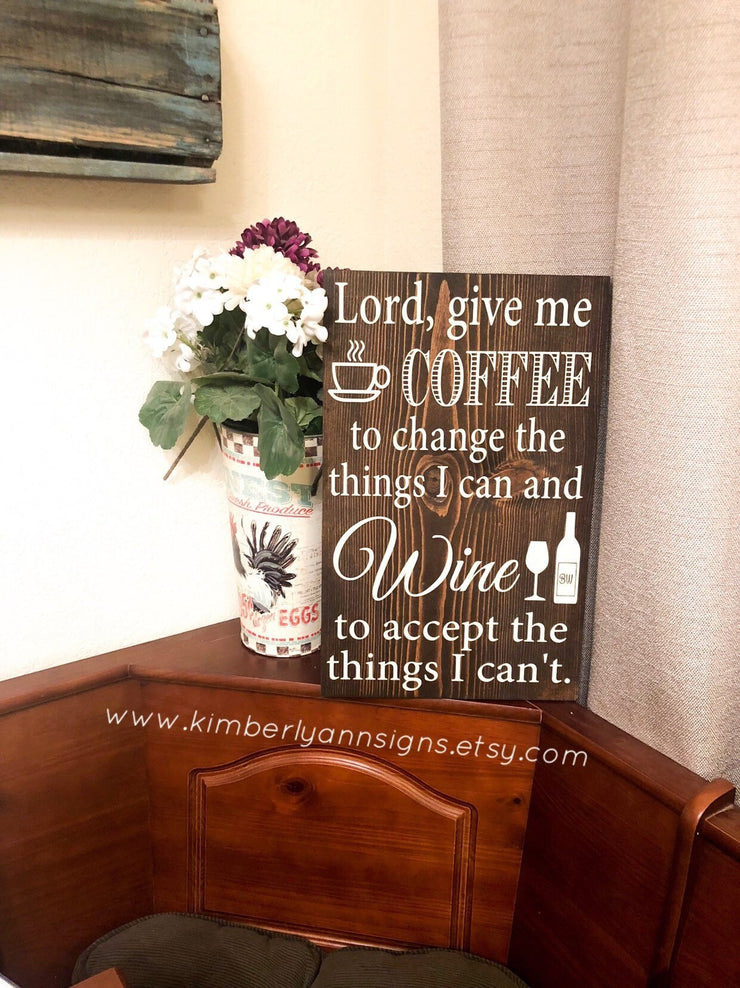 Lord give me coffee wine sign / Kitchen bar decor / Kitchen sign / Wine sign / Coffee wine sign decor / Rustic wine sign / Farmhouse sign