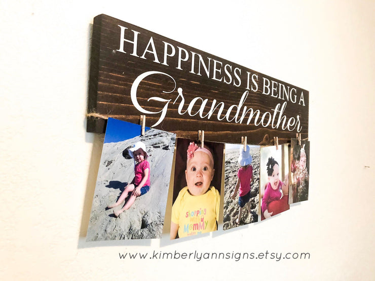 Happiness is being a grandmother wood sign with twine to hang pictures, Grandparent gift, Grandmother gift, Gift for Grandma, Wooden sign