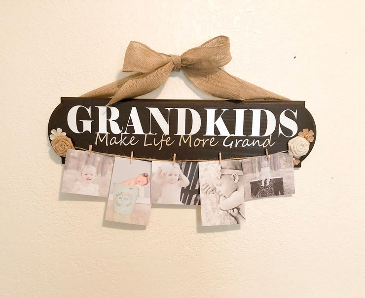 Grandkids make life more grand wood sign / Grandparents gift / Grandkids sign / Gift for Grandma / Grandchildren picture sign / Grandpa gift