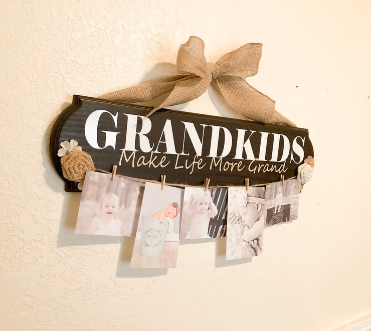 Grandkids make life more grand wood sign / Grandparents gift / Grandkids sign / Gift for Grandma / Grandchildren picture sign / Grandpa gift