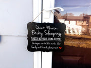 Quiet please baby sleeping, do not knock or ring door bell, packages can be left at the door.. Front door/outdoor wood sign for hanging
