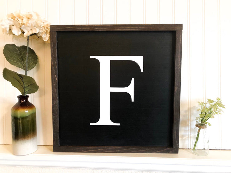 Wooden framed sign with last name or first name letter. Single letter framed sign. One letter last name sign framed. Last name letter sign