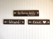 Wooden arrow custom name home decor sign, Family last name sign, Small wood sign, Personalized name sign and established date, your words
