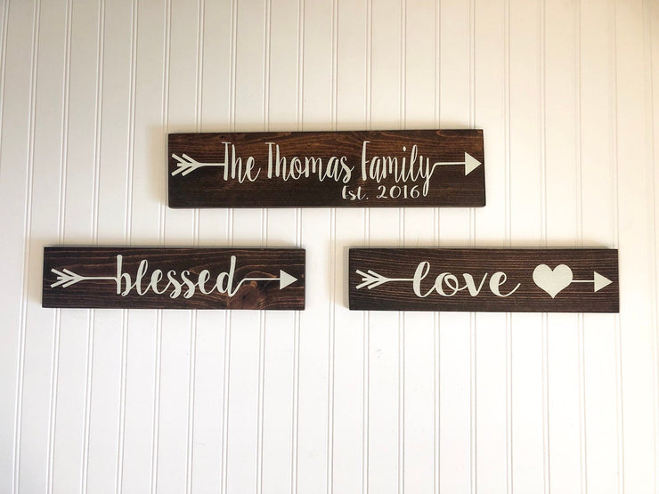 Wooden arrow custom name home decor sign, Family last name sign, Small wood sign, Personalized name sign and established date, your words
