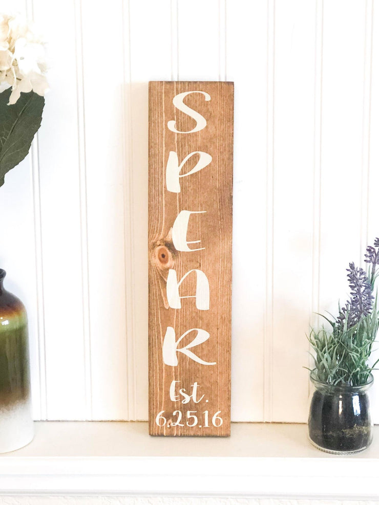 Small vertical wood sign / Personalized last name sign / Name and Est date sign / Custom name sign / Home decor name wood sign w/ est date