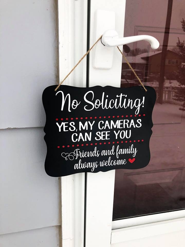 No soliciting! Yes my cameras can see you / No Soliciting door sign / Front door hanging no soliciting sign / I have cameras wooden sign