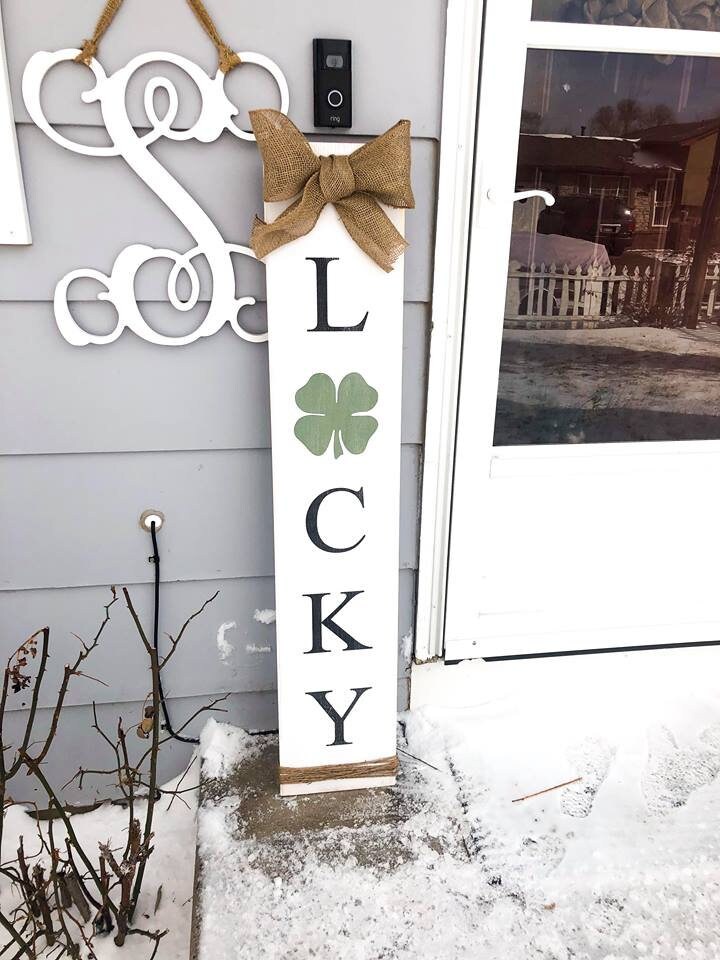 Double sided front porch sign/ Lucky, Be Mine, Love / Valentines day porch sign / St Patrick's day door sign / Reversible sign
