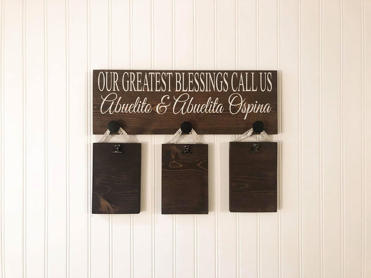 Our greatest blessings sign / 3 grand kids picture sign / Grandparent gift / Gift for Grandma and Grandpa / Custom grandparent wood sign