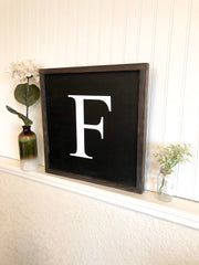 Wooden framed sign with last name or first name letter. Single letter framed sign. One letter last name sign framed. Last name letter sign