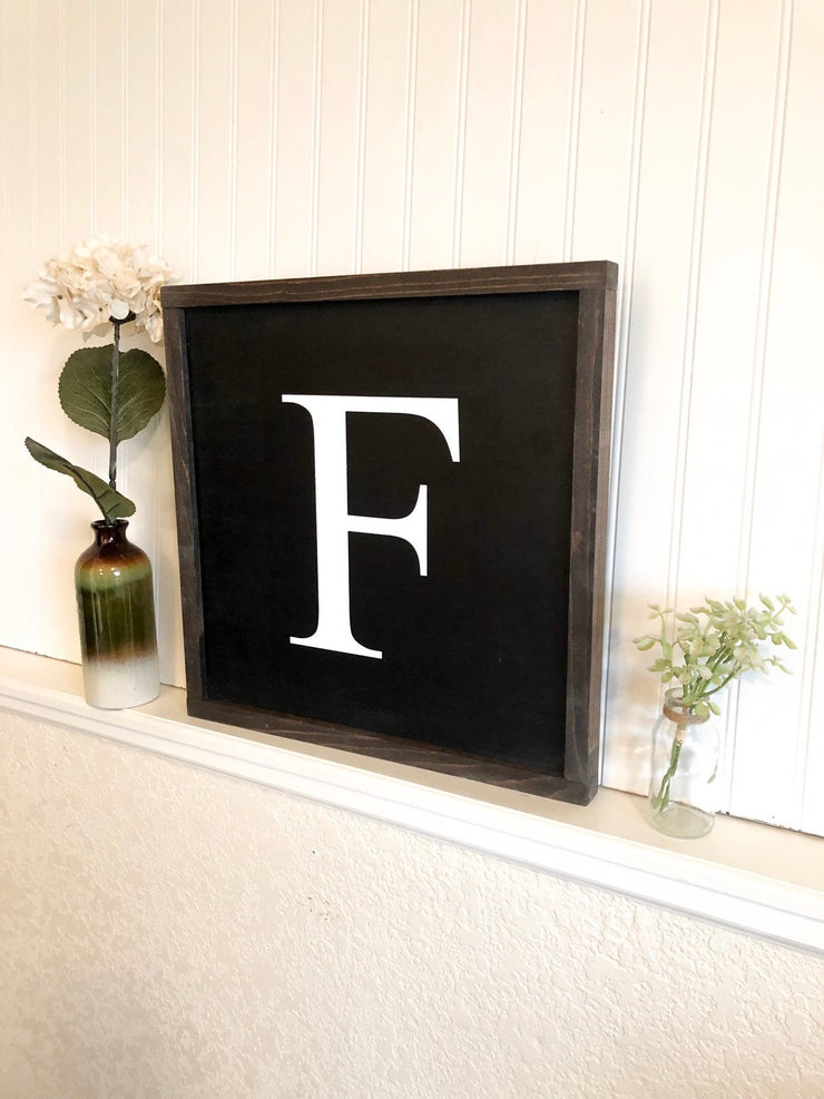 Wooden framed sign with last name or first name letter. Single letter framed sign. One letter last name sign framed. Last name letter sign