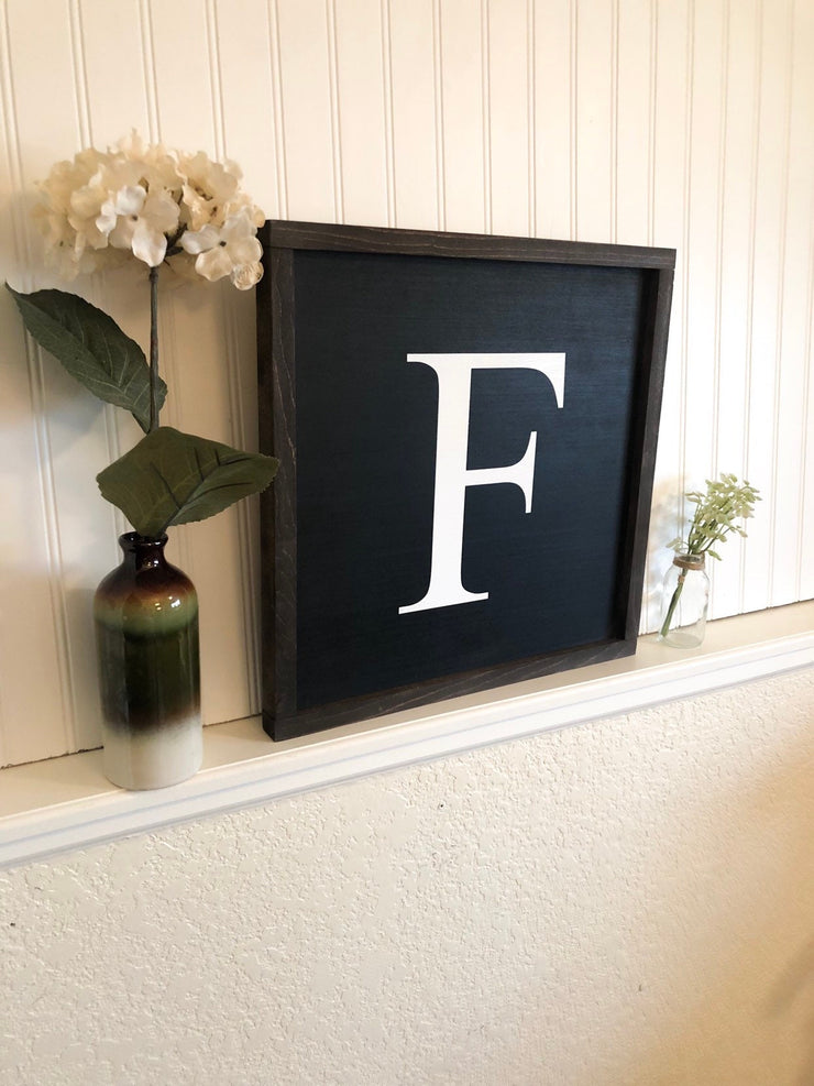 Wooden framed sign with last name or first name letter. Single letter framed sign. One letter last name sign framed. Last name letter sign