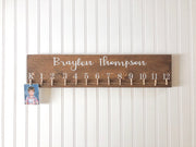 School picture holder sign / Kindergarten through 12th grade / Personalized school picture sign / K-12 wooden pic sign with twine and clips