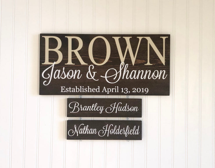 Family name sign / Last name sign with children names / Personalized established sign / Custom name wooden sign / Sign with name plaques