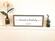 Couple names in framed wood sign with heart and established date. Wedding sign with couples names. Connected heart names sign. Wooden sign