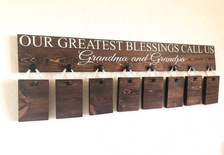 Our Greatest blessings call us sign / Greatest blessings wood sign / Custom grandparent name sign / 8 grandkids picture sign / Grandma sign