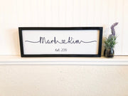 Couple names in framed wood sign with heart and established date. Wedding sign with couples names. Connected heart names sign. Wooden sign