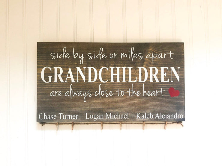Miles apart sign / Grandchildren picture name sign / Grandparent wood sign / Personalized grandparent gift / Side by side or miles apart