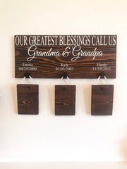 Custom grandparent sign / Our greatest blessings sign / Picture sign with 3 grandkids / Personalized sign for Grandparents / Grandkid names