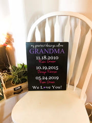 Personalized Grandma gift with Grandchildren names and birthdays / Customized Grandparent gift / Wooden sign gift for Grandma / Custom sign