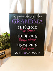 Personalized Grandma gift with Grandchildren names and birthdays / Customized Grandparent gift / Wooden sign gift for Grandma / Custom sign