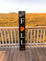 Hello fall front door sign/ Custom with last name on bottom / Large Fall door sign / Autumn/fall sign / Personalized fall porch sign